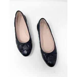 Gucci Black Leather GG Monogram Embossed Ballet Flat Bow Size 37 EU 7 US